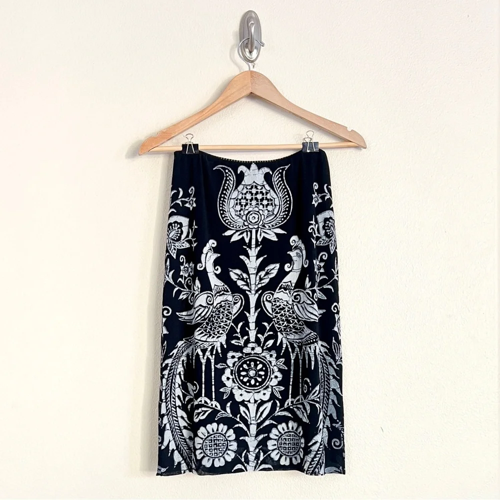 Vintage VIVIENNE TAM S/S 1998 Peacock Batik Print Mesh Top + Skirt SET in Black